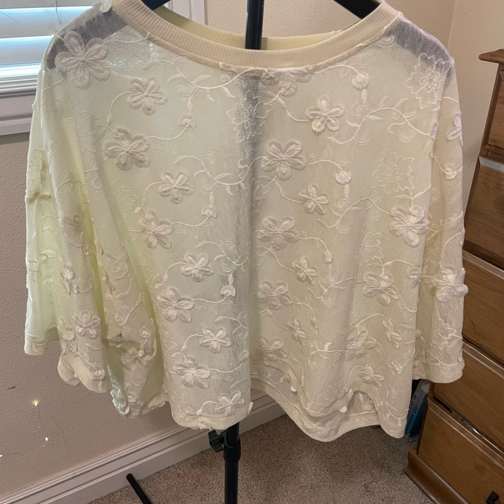 Ivory Floral Embroidered Sheer Top